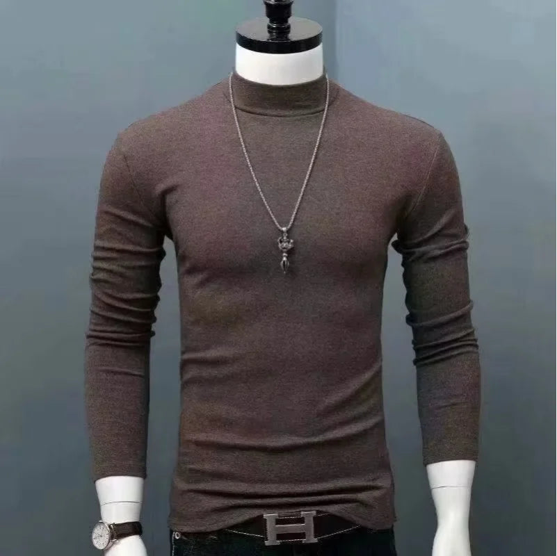 Spiritual Abacus™ Men’s Slim Fit Turtleneck Shirt – Solid Black Long Sleeve Fall/Winter Innerwear