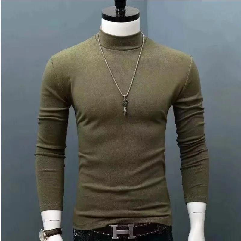 Spiritual Abacus™ Men’s Slim Fit Turtleneck Shirt – Solid Black Long Sleeve Fall/Winter Innerwear