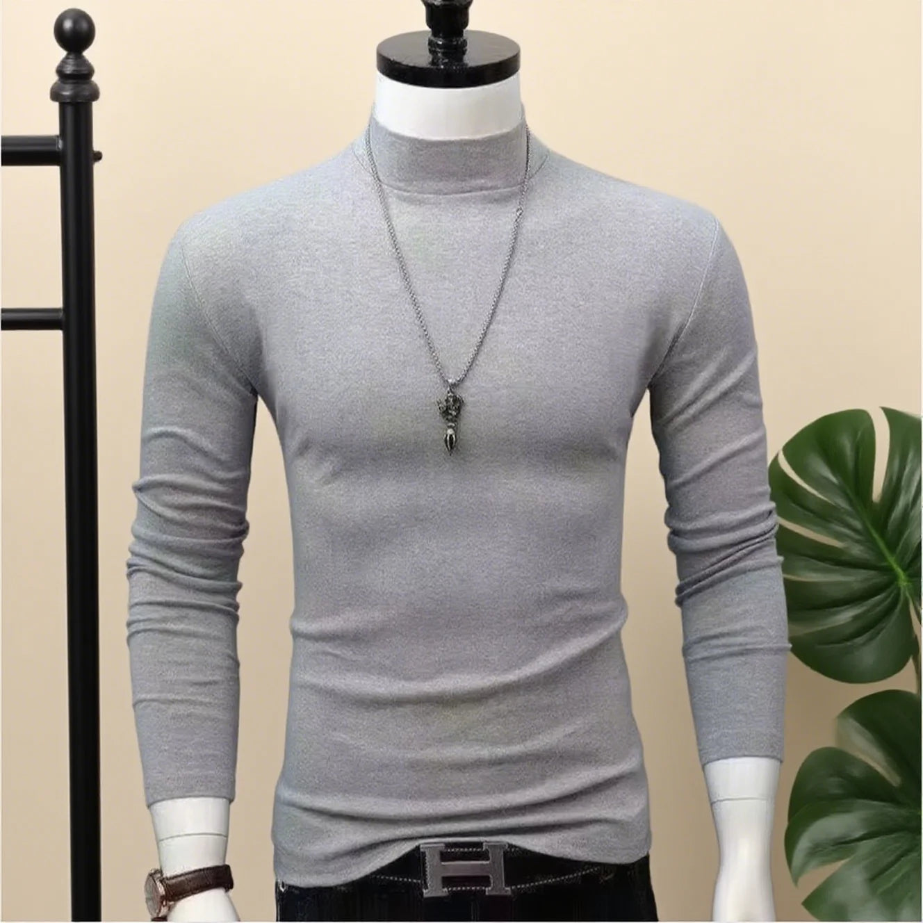 Spiritual Abacus™ Men’s Slim Fit Turtleneck Shirt – Solid Black Long Sleeve Fall/Winter Innerwear