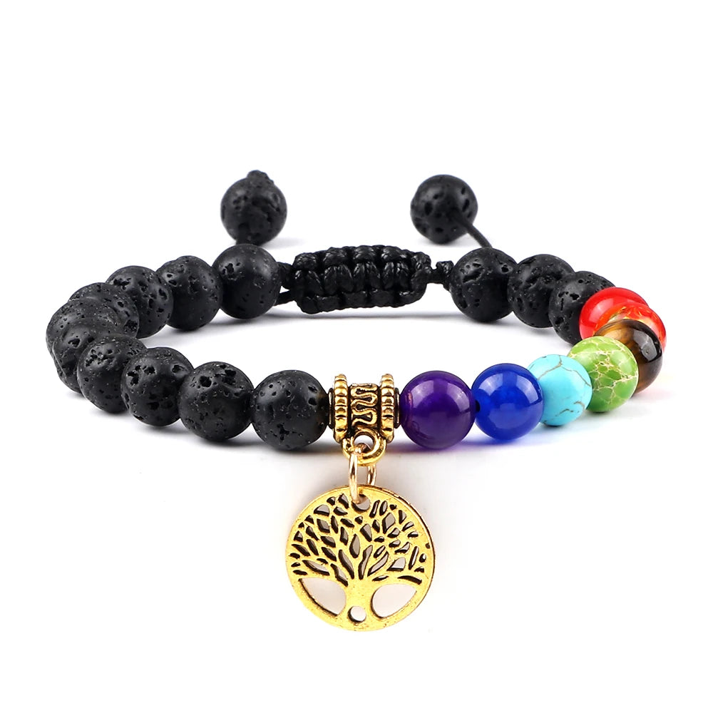 🌈 Spiritual Abacus 7 Chakra Tree of Life Bracelet Natural Stone Reiki Energy Beads