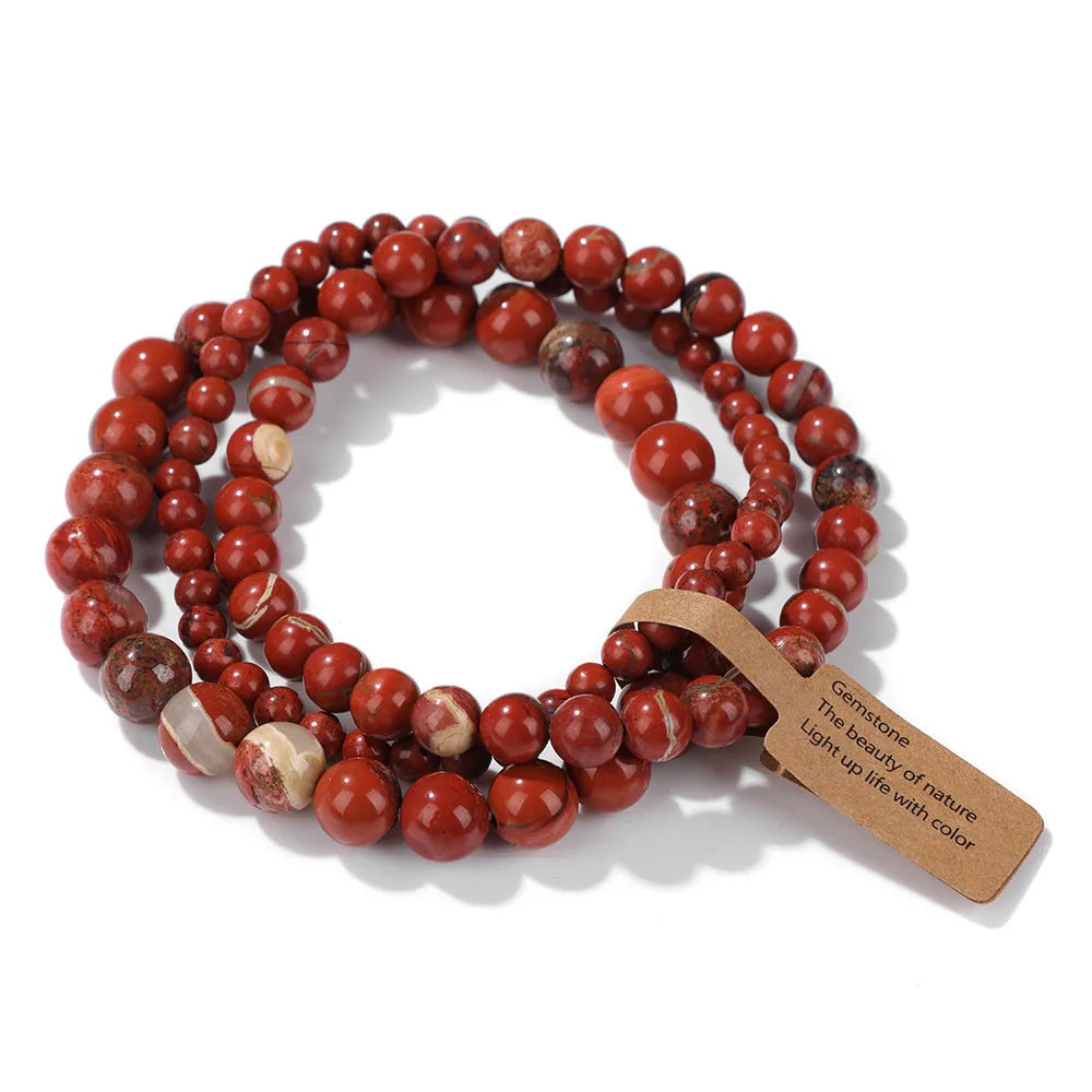 🎀 Spiritual Abacus Pink Zebra & Mixed Natural Stone Bracelet Set 4mm–8mm Beads