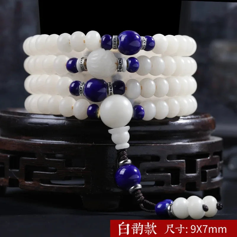 📿 Spiritual Abacus – Natural White Jade & Bodhi Root 108-Bead Mala - Meditation Prayer Bracelet & Necklace