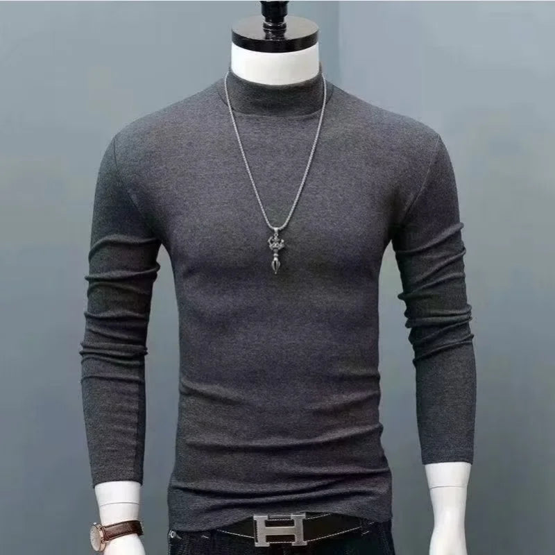 Spiritual Abacus™ Men’s Slim Fit Turtleneck Shirt – Solid Black Long Sleeve Fall/Winter Innerwear