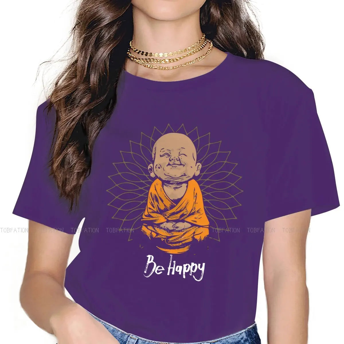 Spiritual Abacus™ “Be Happy” Buddha Graphic T-Shirt – Women’s Cotton Mindful Streetwear Tee