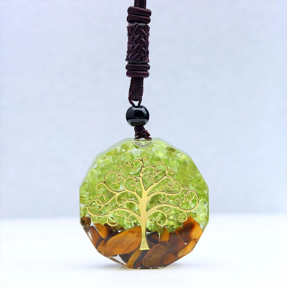 🌳 Spiritual Abacus Tree of Life Orgonite Pendant – Olivine & Tiger Eye Chakra Energy Necklace