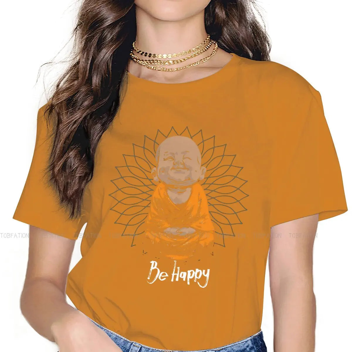 Spiritual Abacus™ “Be Happy” Buddha Graphic T-Shirt – Women’s Cotton Mindful Streetwear Tee