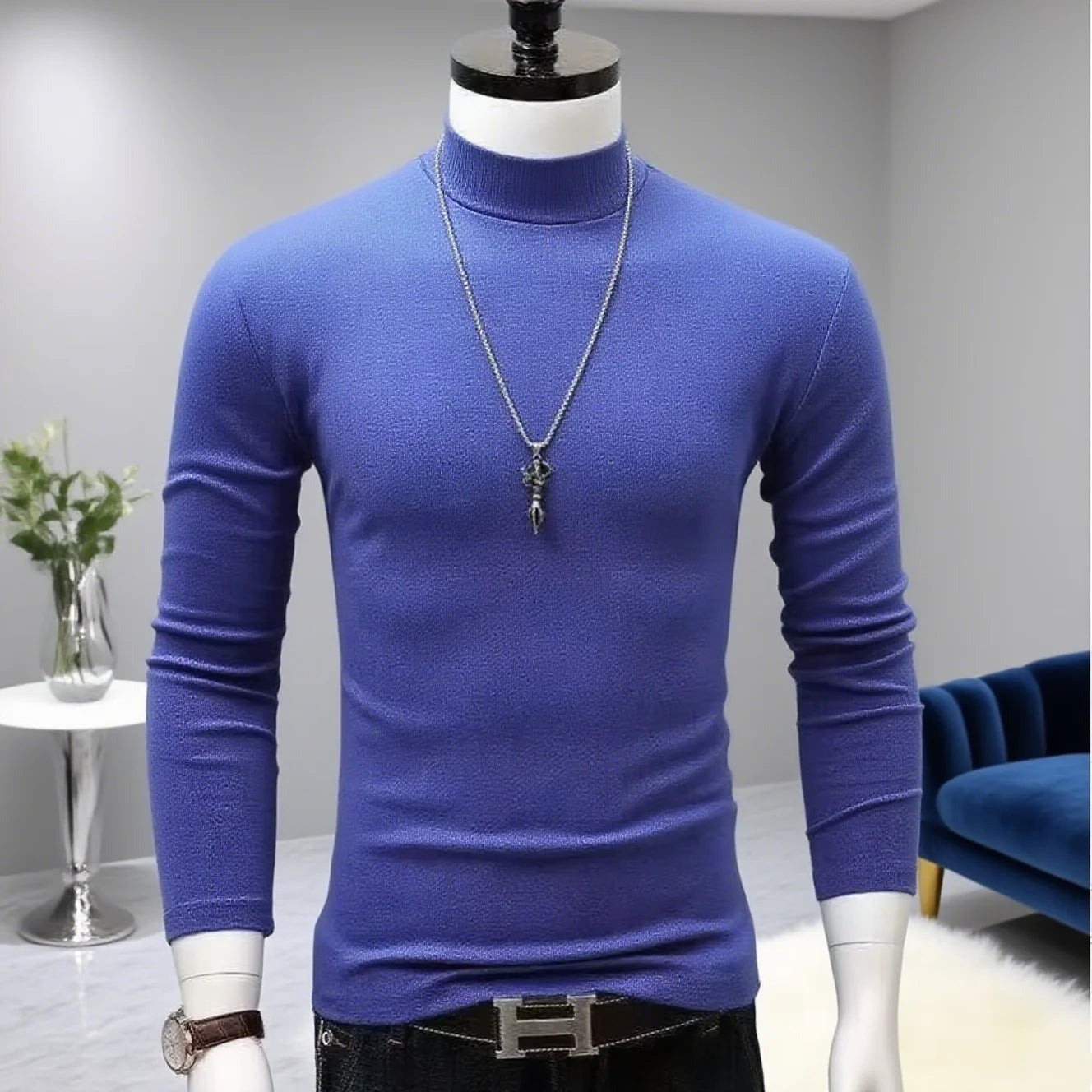 Spiritual Abacus™ Men’s Slim Fit Turtleneck Shirt – Solid Black Long Sleeve Fall/Winter Innerwear