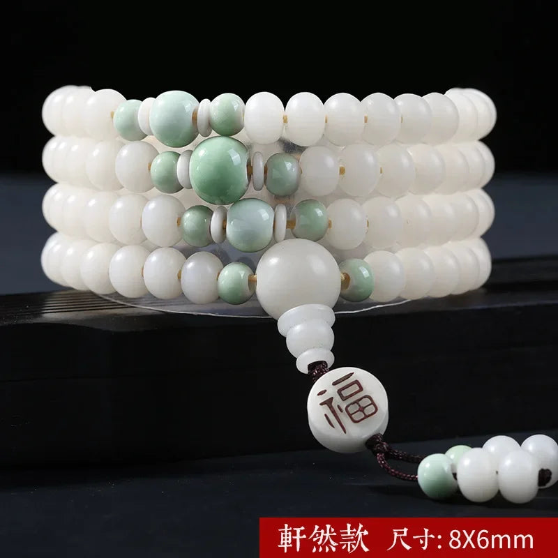 📿 Spiritual Abacus – Natural White Jade & Bodhi Root 108-Bead Mala - Meditation Prayer Bracelet & Necklace
