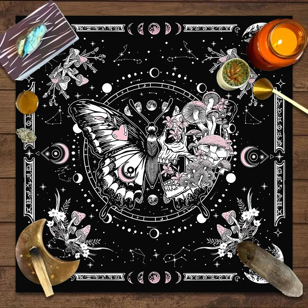 🔮 Spiritual Abacus Tarot Card Tablecloth Mystical Wizardry Butterfly & Flower Design – For Tarot, Oracle, and Astrology Readings