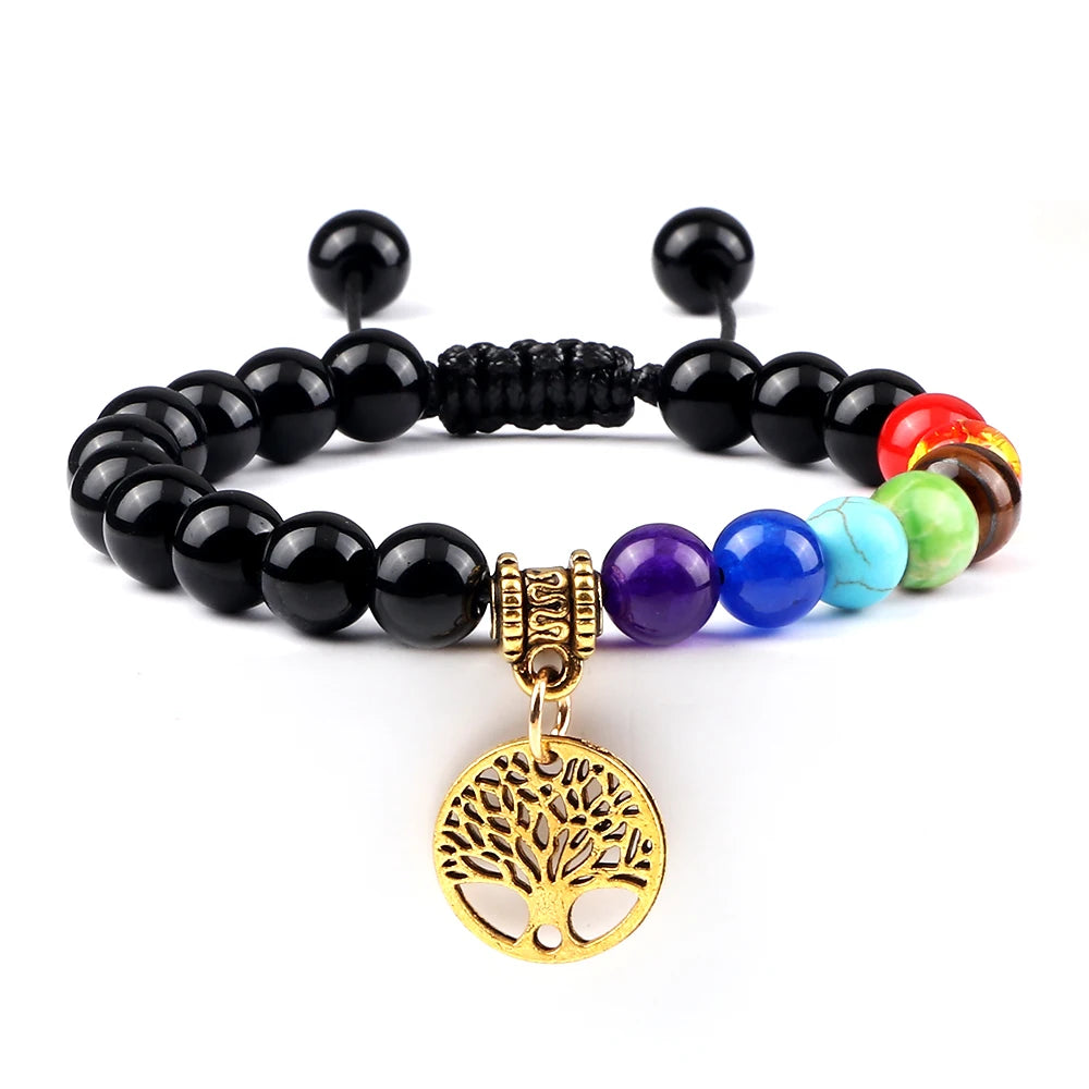 🌈 Spiritual Abacus 7 Chakra Tree of Life Bracelet Natural Stone Reiki Energy Beads