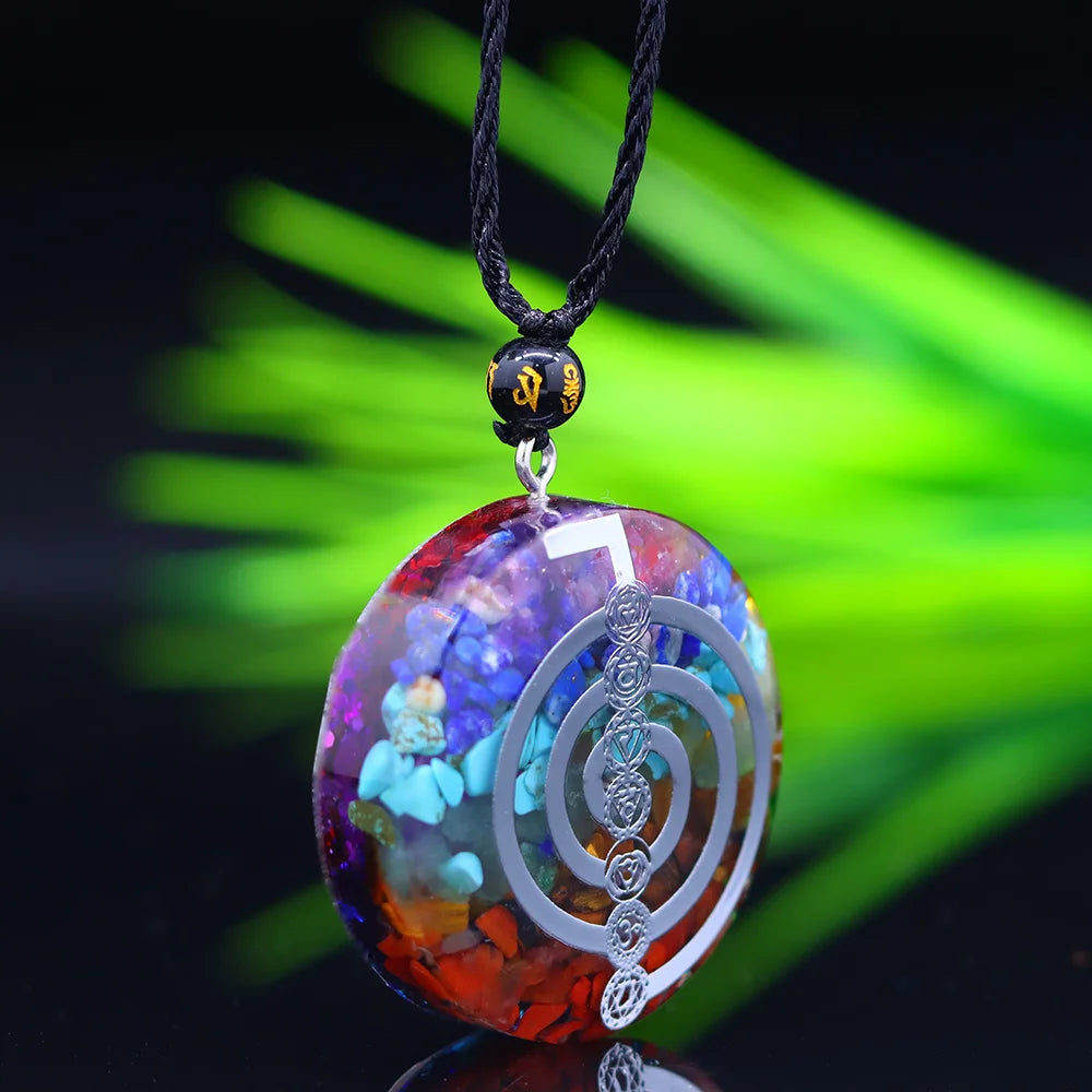 🔯💎 Spiritual Abacus – Reiki Cho Ku Rei Orgone Pendant Necklace - 7 Chakra Crystals • Natural Energy Generator • Red Agate, Amethyst, Tiger Eye