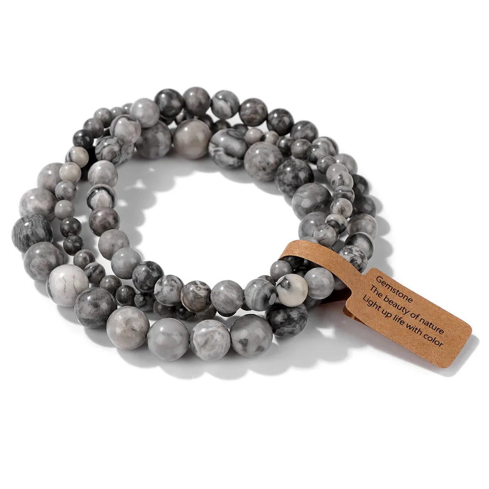 🎀 Spiritual Abacus Pink Zebra & Mixed Natural Stone Bracelet Set 4mm–8mm Beads