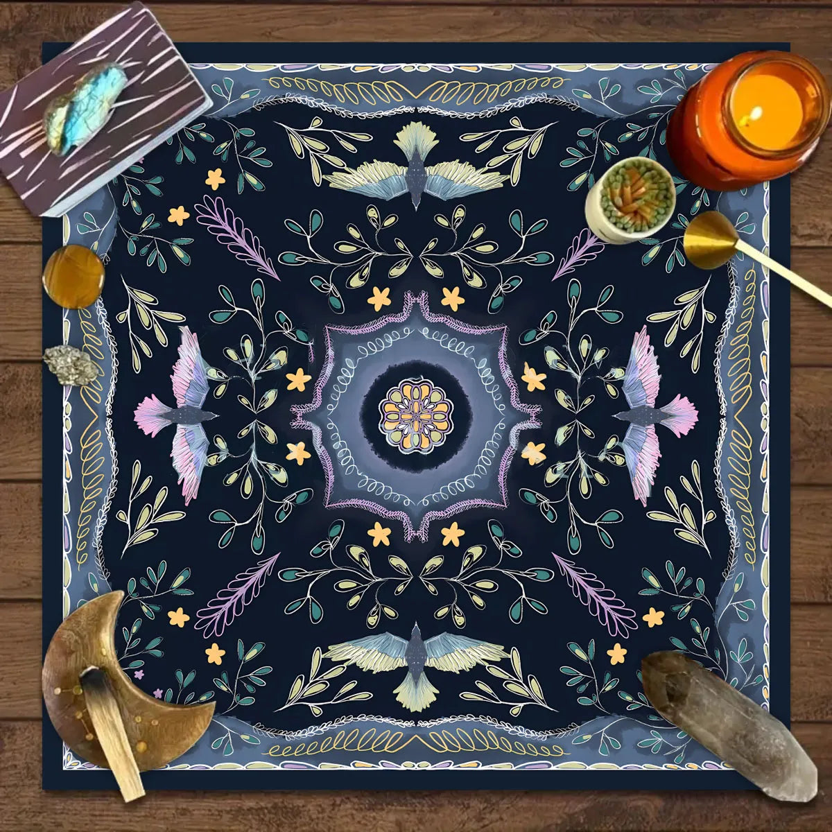 🔮 Spiritual Abacus Tarot Card Tablecloth Mystical Wizardry Butterfly & Flower Design – For Tarot, Oracle, and Astrology Readings
