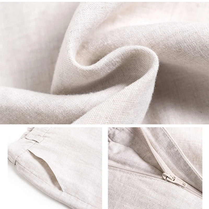🌿 Spiritual Abacus – Women's High-Waist Cotton Linen Beach Pants - Loose Fit • Wide-Leg • Korean-Inspired Boho Trousers in Black & White