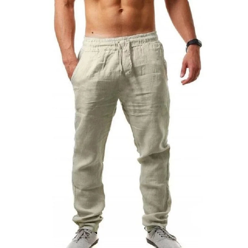 🍁 Spiritual Abacus – Men’s Cotton Linen Pants - Breathable • Solid Color • Autumn Streetwear Trousers for Fitness, Lounge & Everyday Style