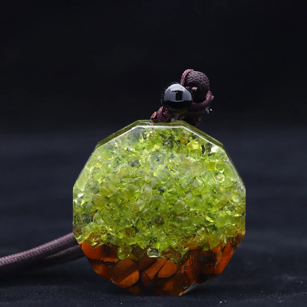 🌳 Spiritual Abacus Tree of Life Orgonite Pendant – Olivine & Tiger Eye Chakra Energy Necklace