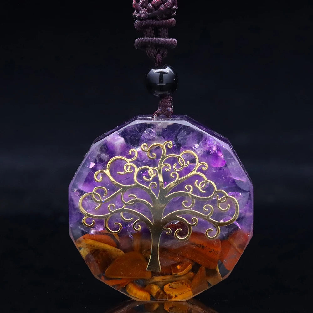 🌳 Spiritual Abacus Tree of Life Orgonite Pendant – Olivine & Tiger Eye Chakra Energy Necklace