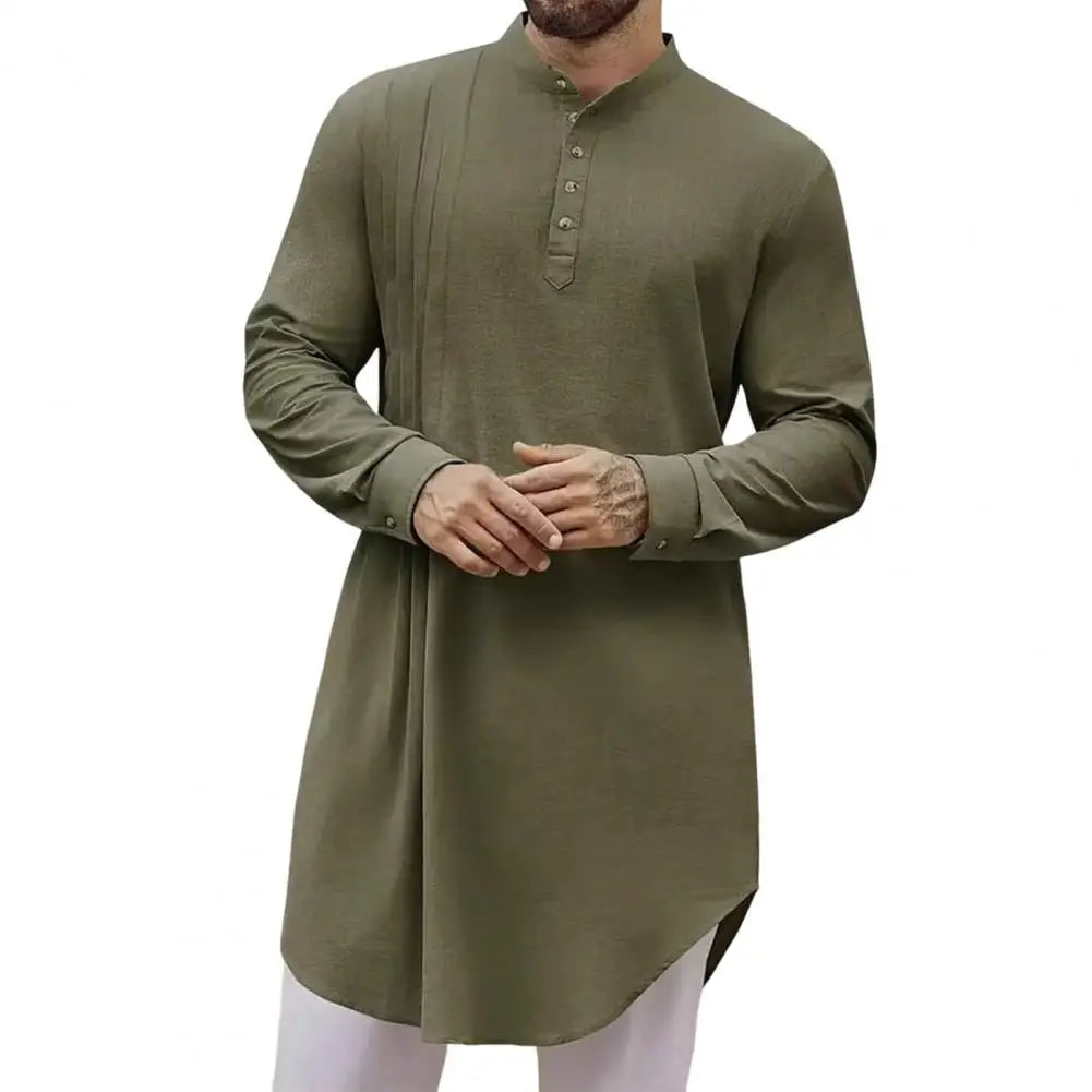Spiritual Abacus™ Men’s Cotton Linen Kaftan Robe – Long Sleeve Button-Up Thobe for Prayer & Casual Wear