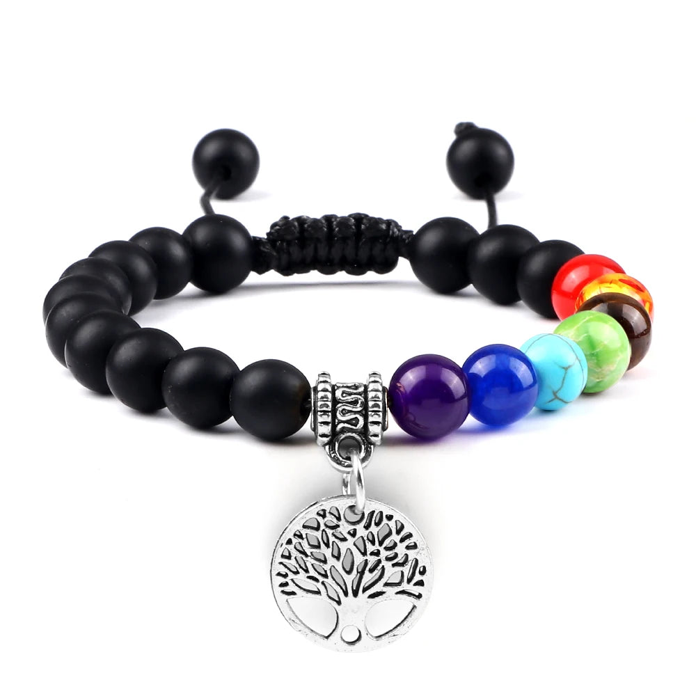 🌈 Spiritual Abacus 7 Chakra Tree of Life Bracelet Natural Stone Reiki Energy Beads