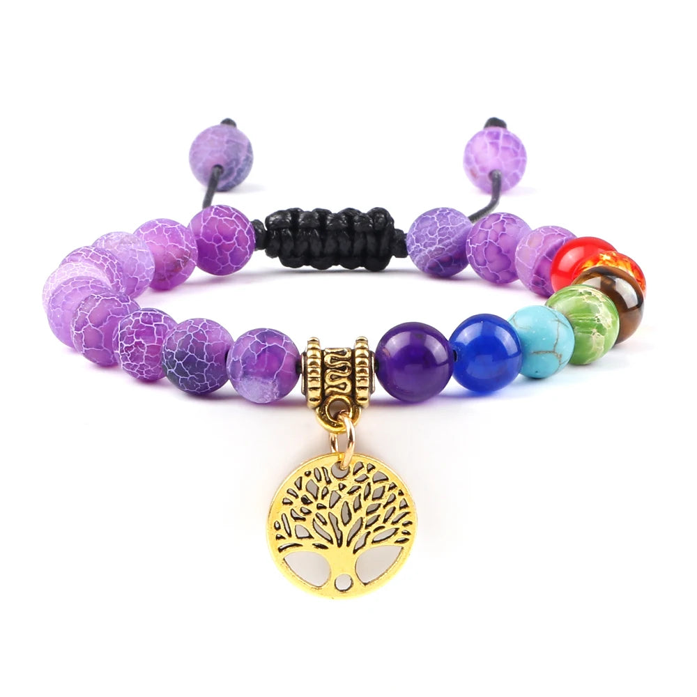 🌈 Spiritual Abacus 7 Chakra Tree of Life Bracelet Natural Stone Reiki Energy Beads