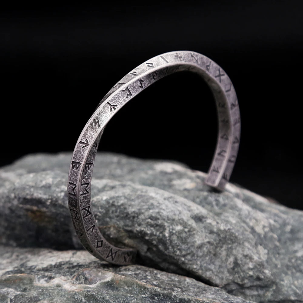 🛡 Spiritual Abacus Vintage Stainless Steel Viking Mobius Bangle – Nordic Rune Letter Bracelet