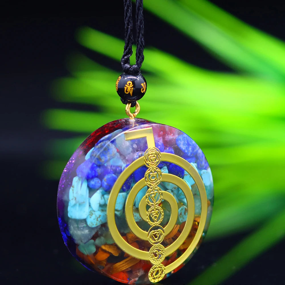 🔯💎 Spiritual Abacus – Reiki Cho Ku Rei Orgone Pendant Necklace - 7 Chakra Crystals • Natural Energy Generator • Red Agate, Amethyst, Tiger Eye