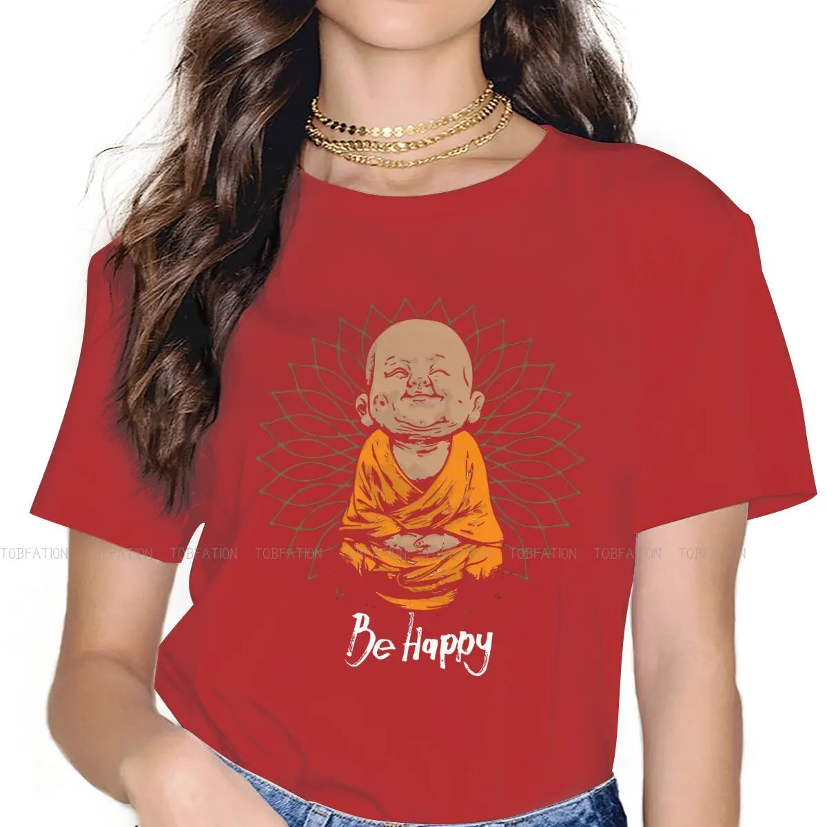 Spiritual Abacus™ “Be Happy” Buddha Graphic T-Shirt – Women’s Cotton Mindful Streetwear Tee