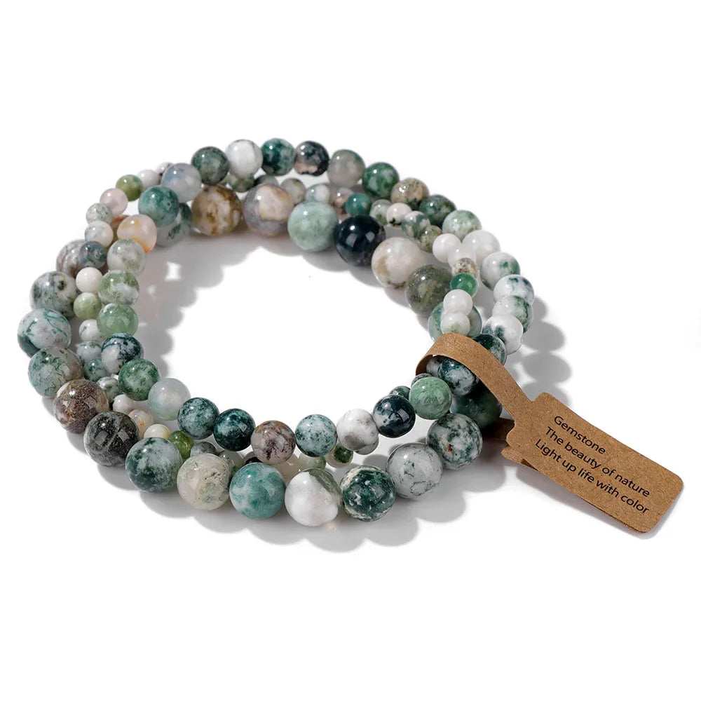 🎀 Spiritual Abacus Pink Zebra & Mixed Natural Stone Bracelet Set 4mm–8mm Beads