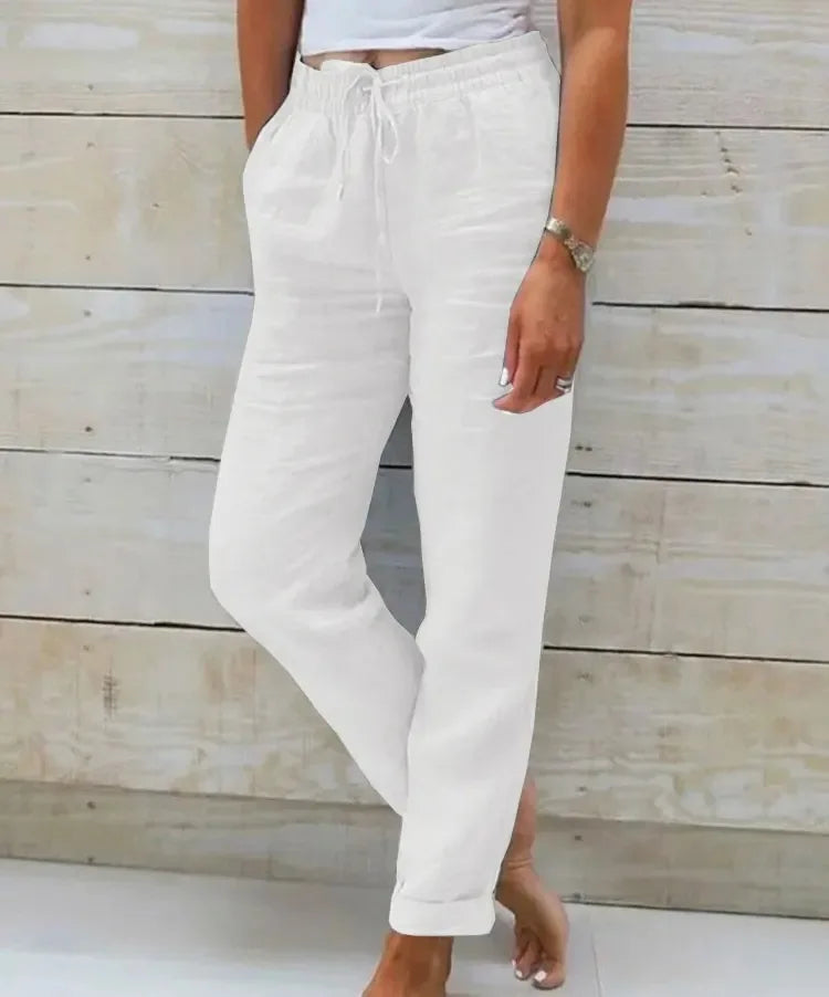 Spiritual Abacus – Cotton Linen High-Waist Summer Pants for Women
Elastic Waist • Solid Color • Casual Streetwear • Loose-Fit Pencil Trousers