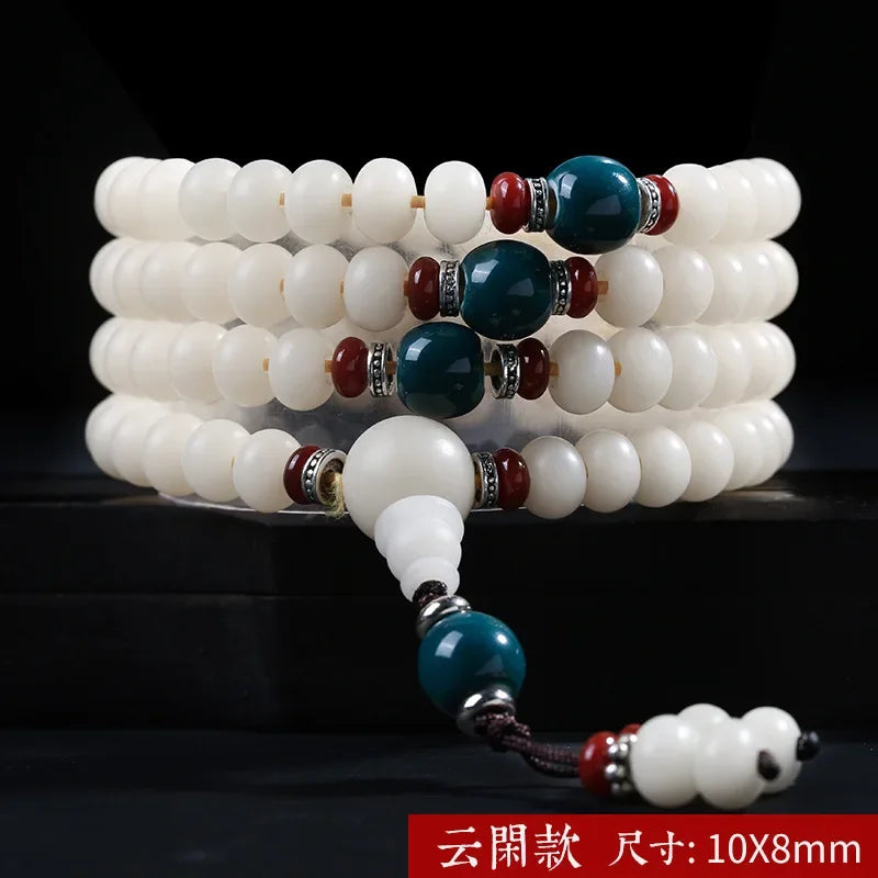 📿 Spiritual Abacus – Natural White Jade & Bodhi Root 108-Bead Mala - Meditation Prayer Bracelet & Necklace