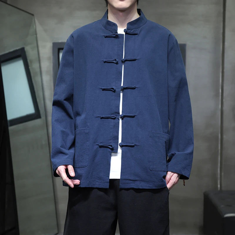 🐉👕 Spiritual Abacus – Cotton Linen Tang Suit Shirt for Men - Traditional Chinese Top • Long Sleeve • Spring/Autumn Kung Fu Style Blouse