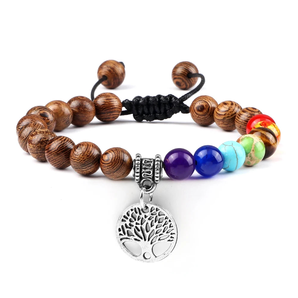🌈 Spiritual Abacus 7 Chakra Tree of Life Bracelet Natural Stone Reiki Energy Beads