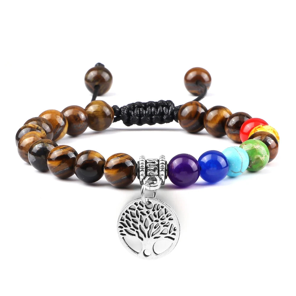 🌈 Spiritual Abacus 7 Chakra Tree of Life Bracelet Natural Stone Reiki Energy Beads