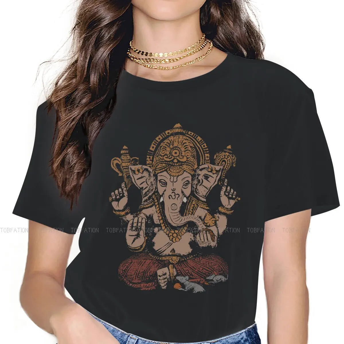 Spiritual Abacus™ Ganesha Art Women’s T-Shirt – 3D Graphic Cotton Tee for Casual Wear