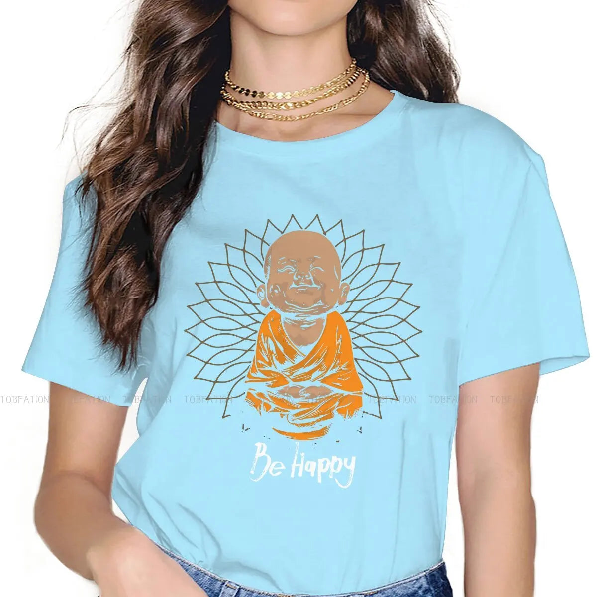 Spiritual Abacus™ “Be Happy” Buddha Graphic T-Shirt – Women’s Cotton Mindful Streetwear Tee