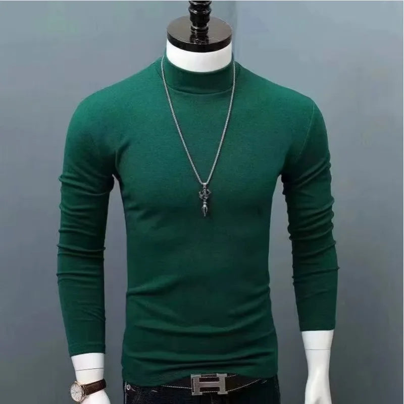 Spiritual Abacus™ Men’s Slim Fit Turtleneck Shirt – Solid Black Long Sleeve Fall/Winter Innerwear