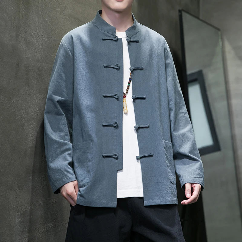 🐉👕 Spiritual Abacus – Cotton Linen Tang Suit Shirt for Men - Traditional Chinese Top • Long Sleeve • Spring/Autumn Kung Fu Style Blouse