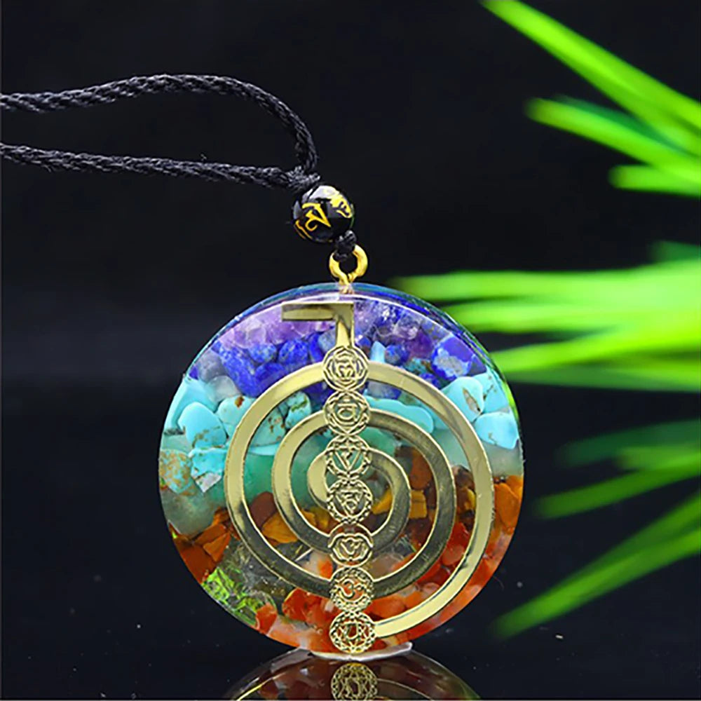 🔯💎 Spiritual Abacus – Reiki Cho Ku Rei Orgone Pendant Necklace - 7 Chakra Crystals • Natural Energy Generator • Red Agate, Amethyst, Tiger Eye