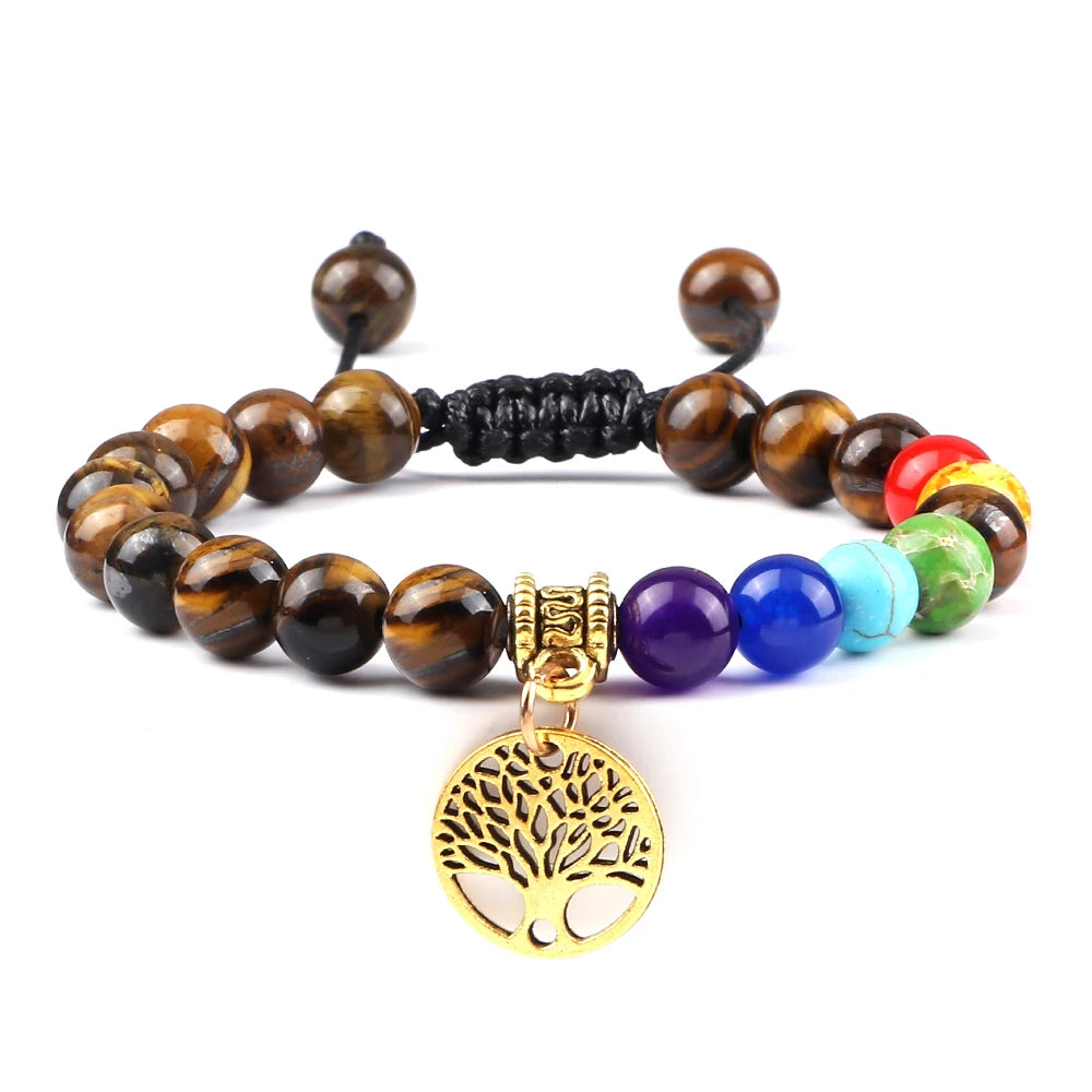 🌈 Spiritual Abacus 7 Chakra Tree of Life Bracelet Natural Stone Reiki Energy Beads