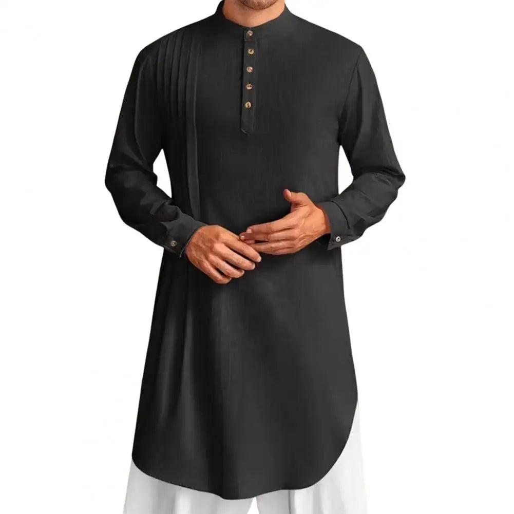 Spiritual Abacus™ Men’s Cotton Linen Kaftan Robe – Long Sleeve Button-Up Thobe for Prayer & Casual Wear