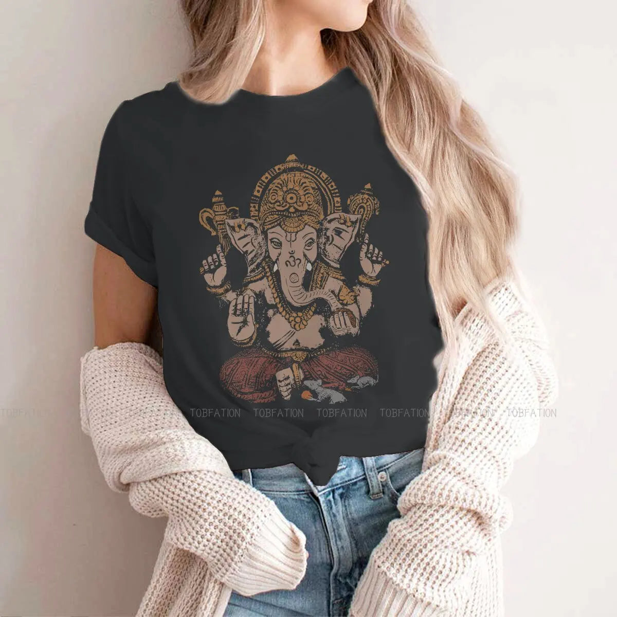 Spiritual Abacus™ Ganesha Art Women’s T-Shirt – 3D Graphic Cotton Tee for Casual Wear