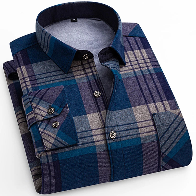 Spiritual Abacus™ Men’s Winter Flannel Shirt – Thickened Plaid Fleece Long Sleeve Casual Shirt