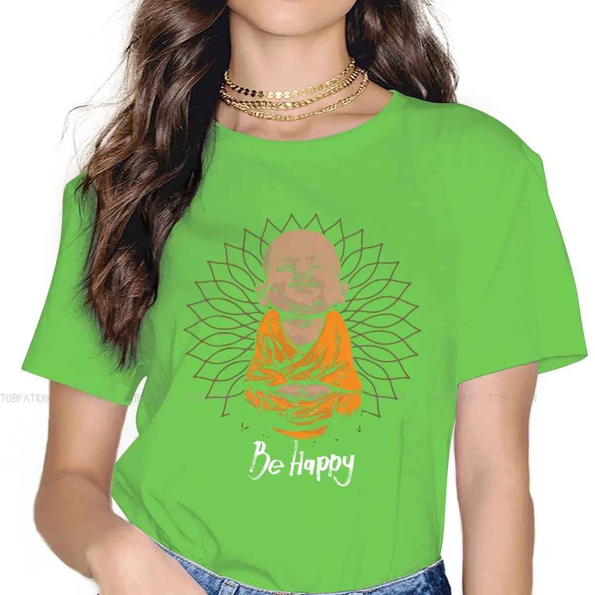 Spiritual Abacus™ “Be Happy” Buddha Graphic T-Shirt – Women’s Cotton Mindful Streetwear Tee