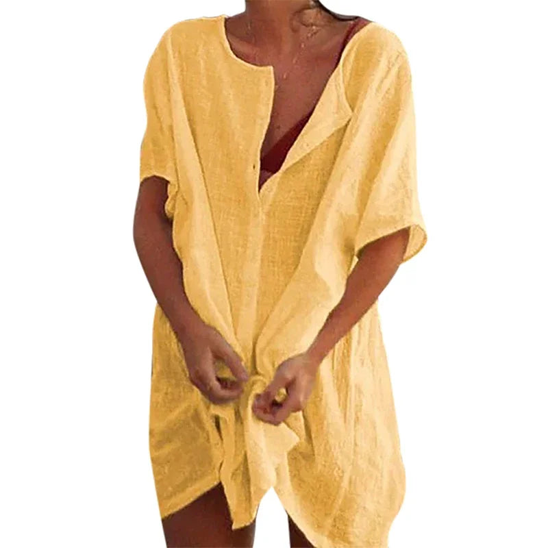 👒🏖️ Spiritual Abacus – Cotton Linen Beach Cover-Up Blouse - Long Shirt Style • Solid Color • Lightweight Swimsuit