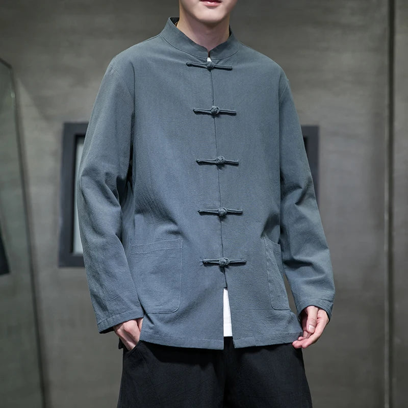 🐉👕 Spiritual Abacus – Cotton Linen Tang Suit Shirt for Men - Traditional Chinese Top • Long Sleeve • Spring/Autumn Kung Fu Style Blouse