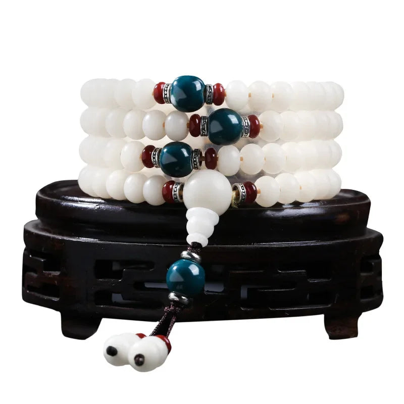📿 Spiritual Abacus – Natural White Jade & Bodhi Root 108-Bead Mala - Meditation Prayer Bracelet & Necklace