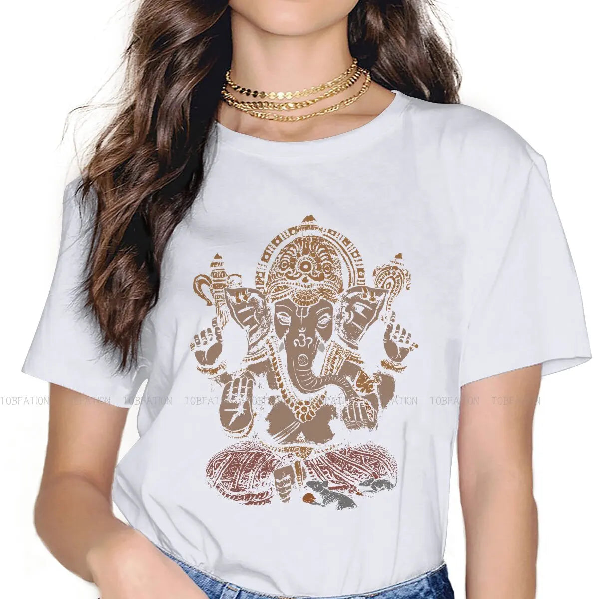 Spiritual Abacus™ Ganesha Art Women’s T-Shirt – 3D Graphic Cotton Tee for Casual Wear