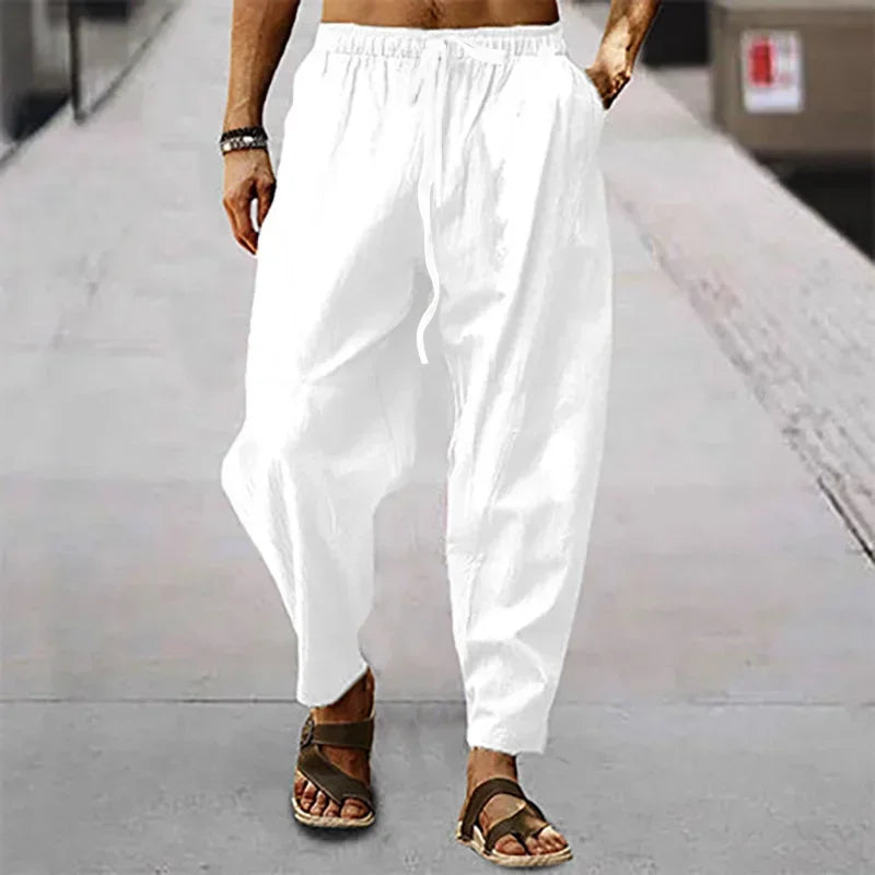 🧘♂️ Spiritual Abacus – Men’s Cotton & Linen Wide-Leg Pants - Solid Color • High Waist • Loose Fit • Breathable Hemp Trousers for Summer & Autumn