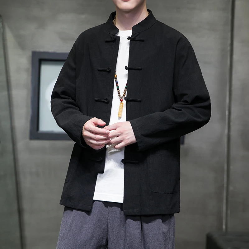🐉👕 Spiritual Abacus – Cotton Linen Tang Suit Shirt for Men - Traditional Chinese Top • Long Sleeve • Spring/Autumn Kung Fu Style Blouse