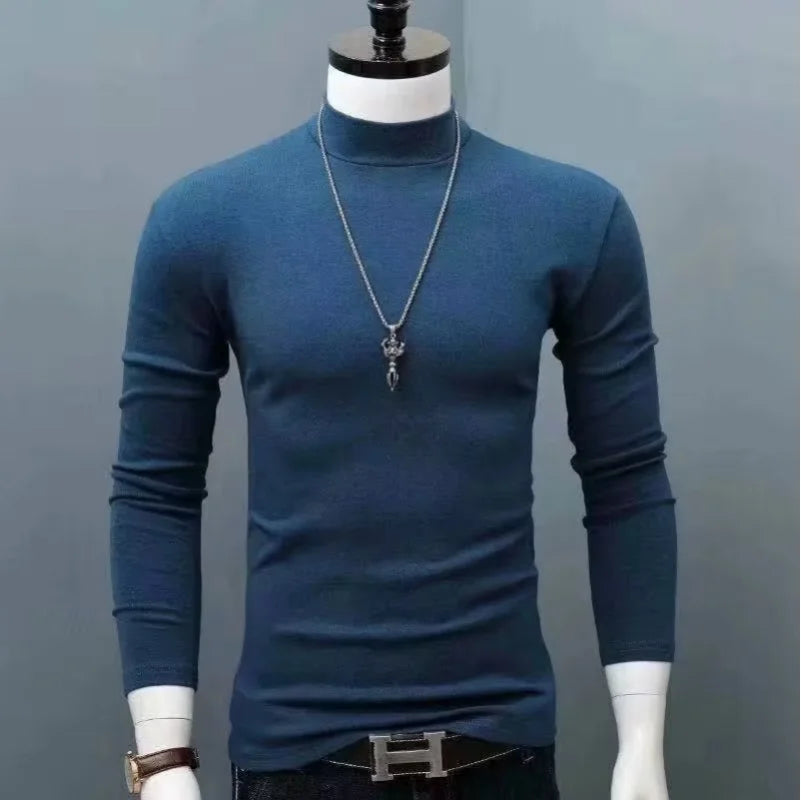 Spiritual Abacus™ Men’s Slim Fit Turtleneck Shirt – Solid Black Long Sleeve Fall/Winter Innerwear